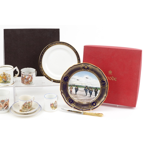 1486 - Selection of commemorative china including enamelled beakers, loving cup Worcester tazza and boxed S... 