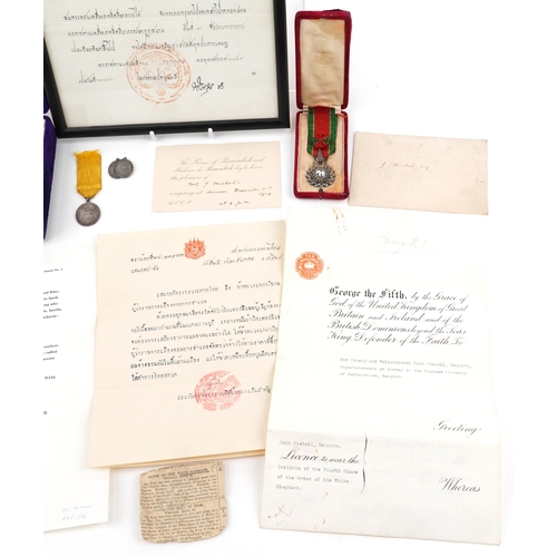 688 - Indian military interest 4th Class Order of the White Elephant medal with box along with enamel 3rd ... 