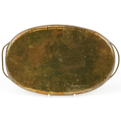 226 - Arts & Crafts brass tray, initials to the reverse, 26cm wide