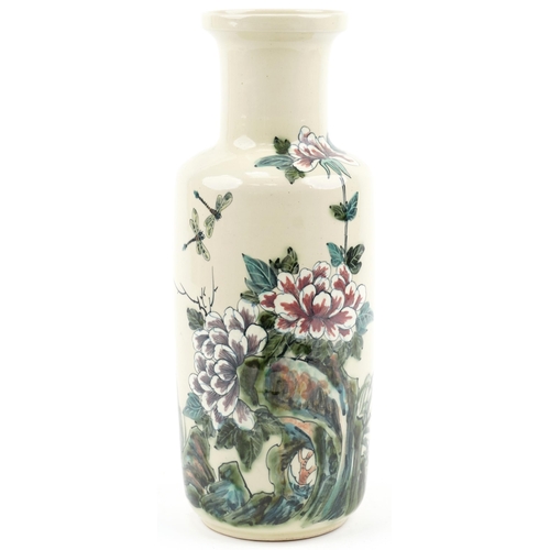 1448 - Hand painted floral pottery vase, 42cm high