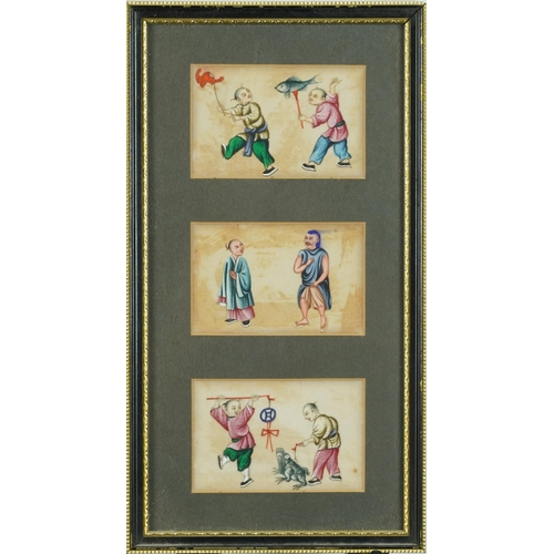 208 - Eleven hand painted Chinese watercolours onto paper, each mounted and framed, the largest 41cm x 13c... 