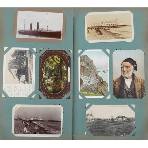 672 - Photographic and topographical postcards housed in an album including American postcards, village bi... 