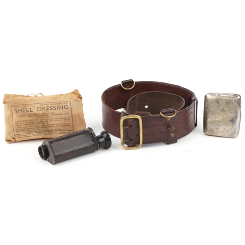 1777 - British military interest leather Sam Browne belt, Home Office Department shell dressing and a monoc... 