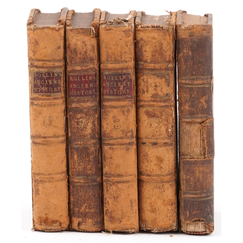 712 - 18th century Rollins Ancient History of Egyptians leather bound books , London, dated 1749