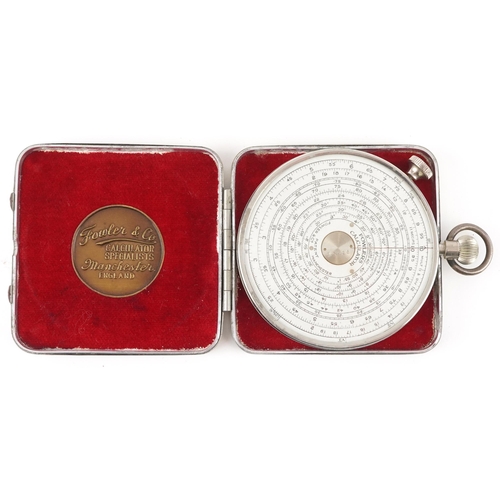 480 - Fowler & Company circular calculator, Manchester, England, 7cm in diameter excluding the case