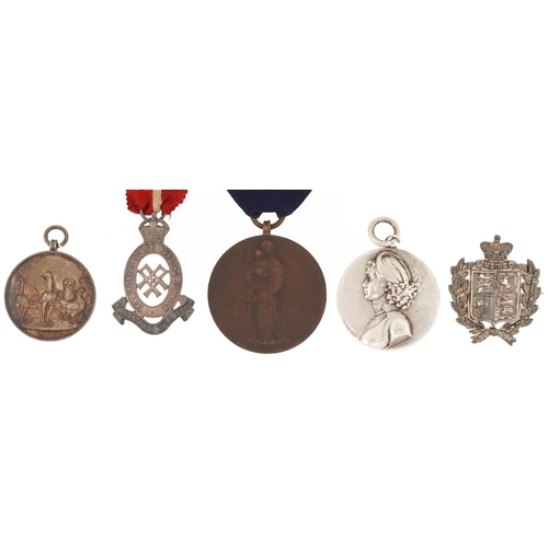 693 - Boxed silver poultry medal and other medals and badges including a St Marylebone infirmary for Hilda... 