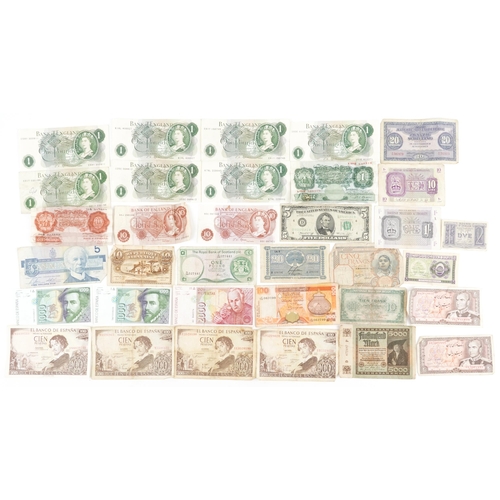 562 - Foreign and British banknotes including British one pound banknotes, Chief Cashier J S Fforde, ten s... 