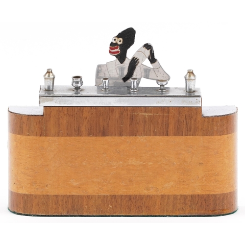 232 - Art Deco wooden and chrome jolly bartender, 15cm H x 18cm wide x 5cm D
