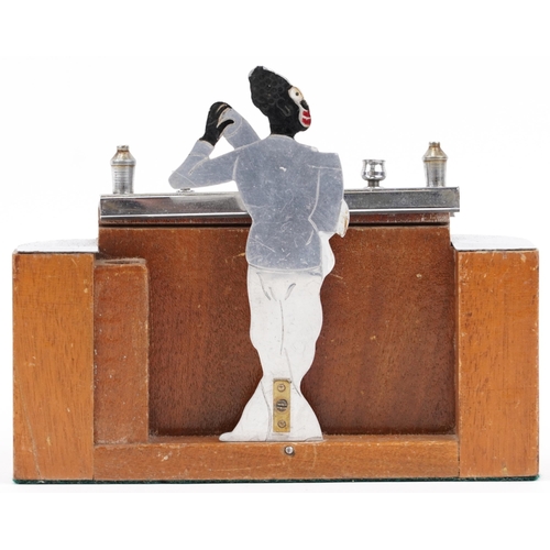 232 - Art Deco wooden and chrome jolly bartender, 15cm H x 18cm wide x 5cm D