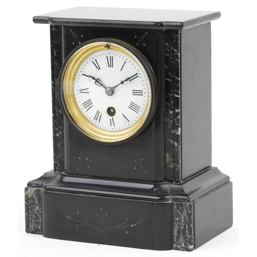 419 - Edwardian black slate mantle clock with enamelled dial, 24cm high