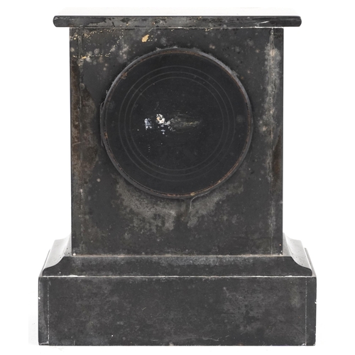 419 - Edwardian black slate mantle clock with enamelled dial, 24cm high