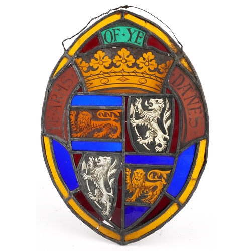 308 - Four Danish leaded stained glass Heraldic Coat of Arms including one with lions and a bear, the larg... 