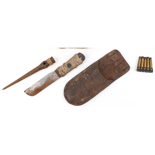 1797 - Military interest World War II leather and canvas bullet belts together with a canvas tool kit inclu... 