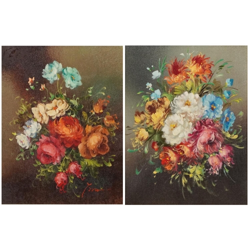 356 - Still life flowers, pair of Italian school oil on canvases, mounted and framed, each 24.5cm x 19cm e... 