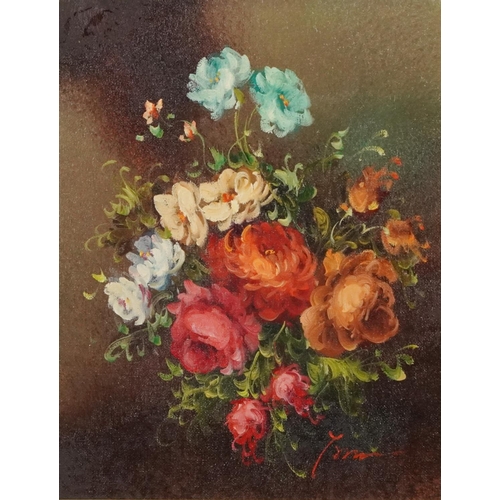 356 - Still life flowers, pair of Italian school oil on canvases, mounted and framed, each 24.5cm x 19cm e... 