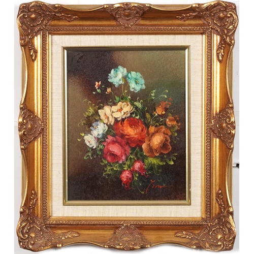 356 - Still life flowers, pair of Italian school oil on canvases, mounted and framed, each 24.5cm x 19cm e... 