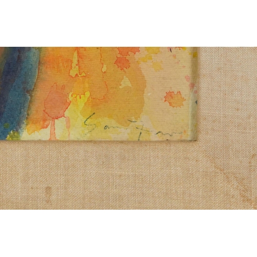 278 - Abstract composition, Post War watercolour, Discovery Art Galleries label verso, mounted, framed and... 