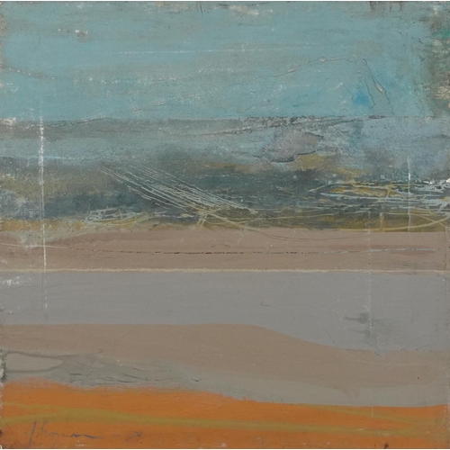 408 - Seashore, abstract composition oil on canvas, inscribed verso, unframed, 61cm x 61cm