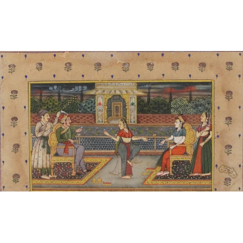 390 - Attendant with dancer, Indian Mughal school gouache, mounted, framed and glazed, 24cm x 14.5cm exclu... 