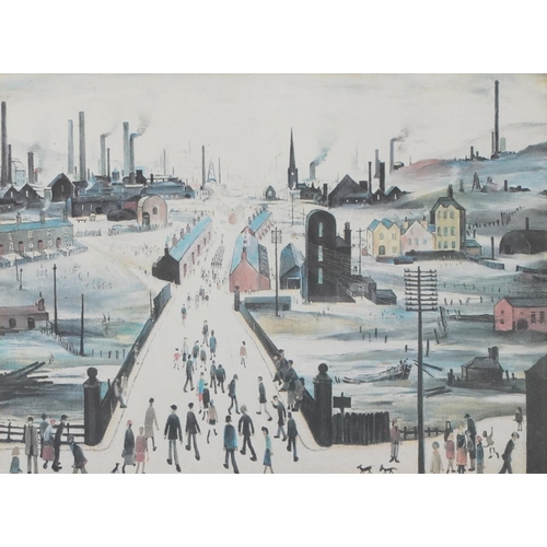 1363 - After Laurence Stephen Lowry - Canal Bridge and Laying a Foundation, two vintage prints in colour, m... 