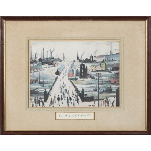 1363 - After Laurence Stephen Lowry - Canal Bridge and Laying a Foundation, two vintage prints in colour, m... 