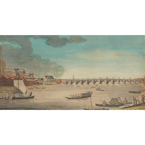 1199 - After John Bowles - Westminster Bridge from Lambeth and two others, three 18th century hand coloured... 