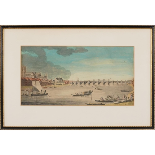 1199 - After John Bowles - Westminster Bridge from Lambeth and two others, three 18th century hand coloured... 