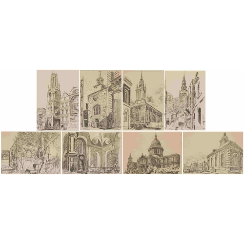 1313 - L S Fletcher - Eight prints of London scenes including St Lawrence Jewry, St Ethelburga within Bisho... 