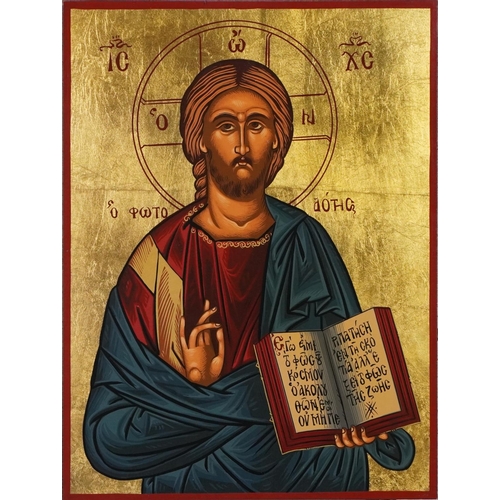 314 - Greek icon on wood panel of Jesus, 40cm x 30cm