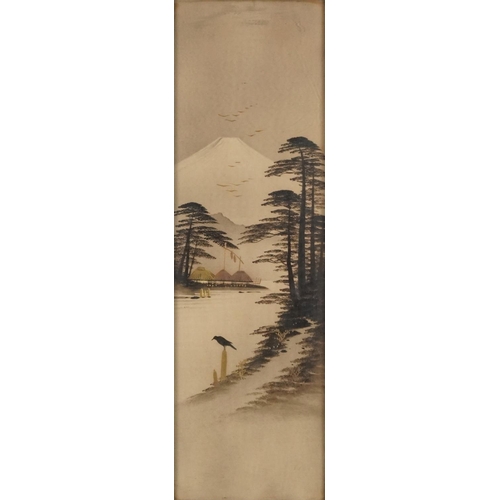 127 - Mount Fujiyama six Japanese watercolours heightened in gilt, each framed and glazed, the largest 35c... 