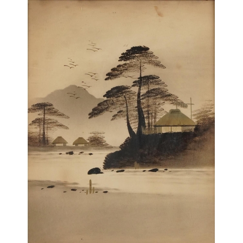 127 - Mount Fujiyama six Japanese watercolours heightened in gilt, each framed and glazed, the largest 35c... 