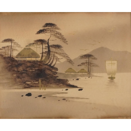 127 - Mount Fujiyama six Japanese watercolours heightened in gilt, each framed and glazed, the largest 35c... 