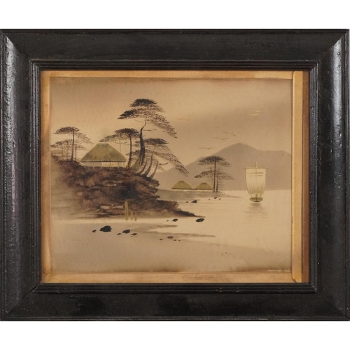 127 - Mount Fujiyama six Japanese watercolours heightened in gilt, each framed and glazed, the largest 35c... 