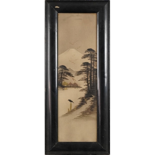 127 - Mount Fujiyama six Japanese watercolours heightened in gilt, each framed and glazed, the largest 35c... 