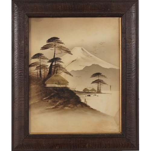 127 - Mount Fujiyama six Japanese watercolours heightened in gilt, each framed and glazed, the largest 35c... 