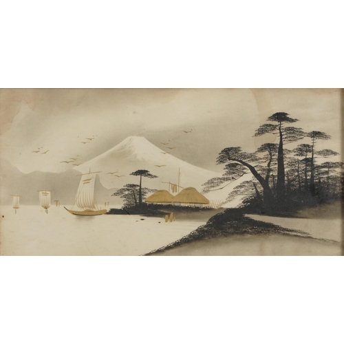 127 - Mount Fujiyama six Japanese watercolours heightened in gilt, each framed and glazed, the largest 35c... 