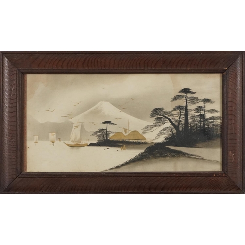 127 - Mount Fujiyama six Japanese watercolours heightened in gilt, each framed and glazed, the largest 35c... 