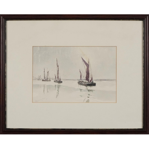 114 - Jack Burningham - Returning from the Thames Barge Race, pair of watercolours, mounted and glazed, ea... 