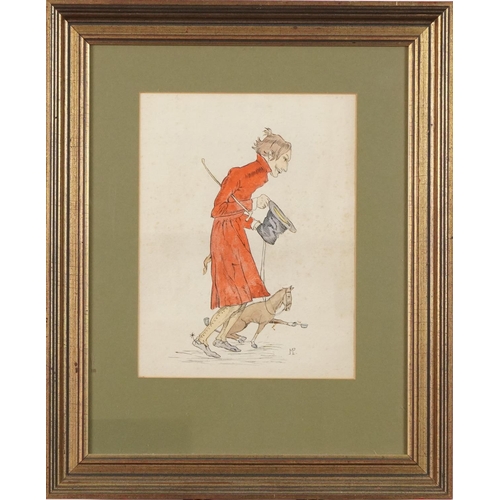 115 - Sir Montague Pollock - Lord Dewsbury, pen, ink and watercolour cartoon, mounted and framed, 25cm x 1... 