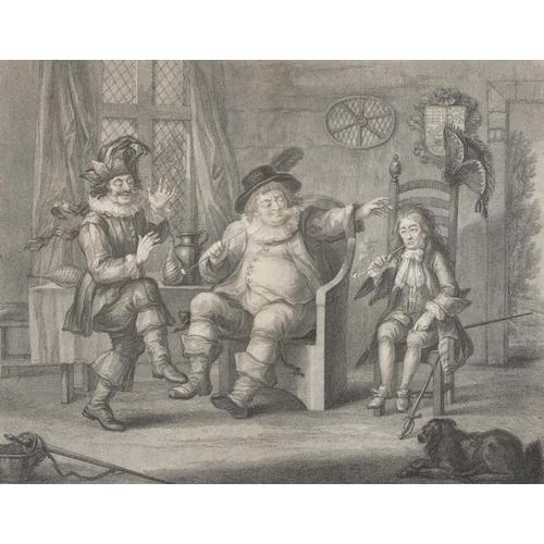 286 - W H Bunbury Esq. - Sir Andrew Aguecheek, Sir Toby Belch and The Clown, black and white print, publis... 