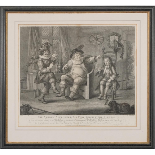 286 - W H Bunbury Esq. - Sir Andrew Aguecheek, Sir Toby Belch and The Clown, black and white print, publis... 