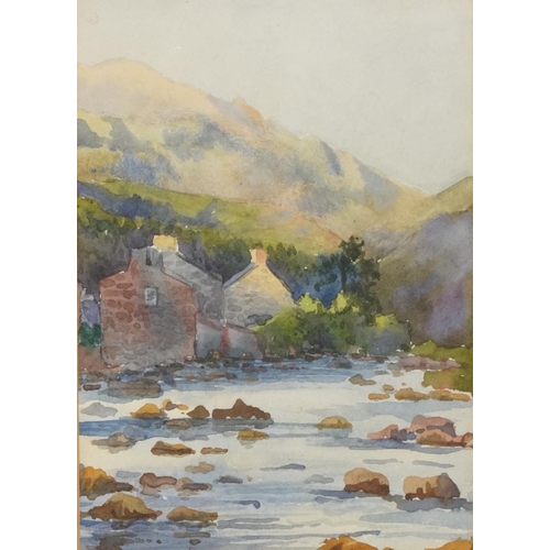 1284 - Possibly Lewes Castle, watercolour, together with a view across Cardigan Bay, framed watercolour, Be... 