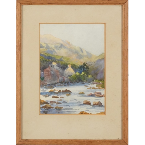 1284 - Possibly Lewes Castle, watercolour, together with a view across Cardigan Bay, framed watercolour, Be... 