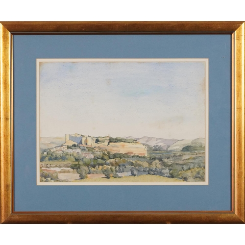 1284 - Possibly Lewes Castle, watercolour, together with a view across Cardigan Bay, framed watercolour, Be... 