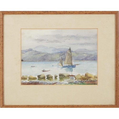 1284 - Possibly Lewes Castle, watercolour, together with a view across Cardigan Bay, framed watercolour, Be... 