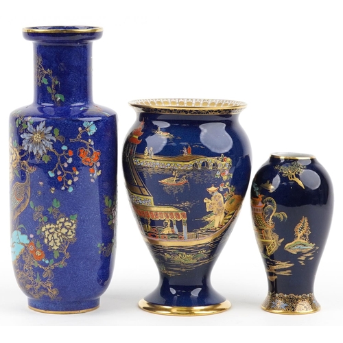 262 - Three Carlton Ware vases including a Rouleau example decorated in the Kang He Rockery & Pheasant pat... 