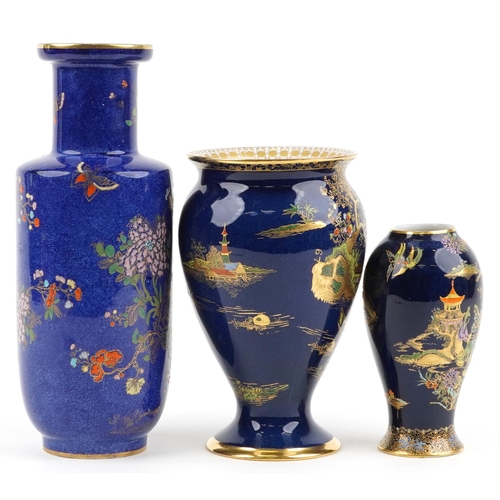 262 - Three Carlton Ware vases including a Rouleau example decorated in the Kang He Rockery & Pheasant pat... 