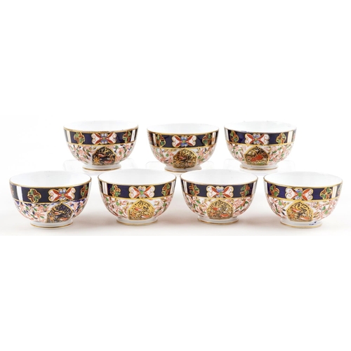 80 - Seven  Victorian Royal Crown Derby porcelain bowls decorated in the Imari palette, each 10.5cm in di... 