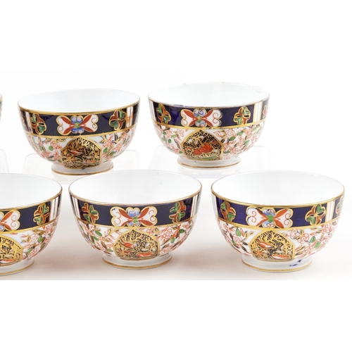 80 - Seven  Victorian Royal Crown Derby porcelain bowls decorated in the Imari palette, each 10.5cm in di... 