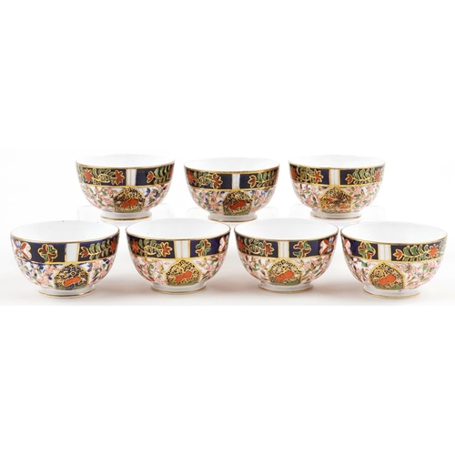 80 - Seven  Victorian Royal Crown Derby porcelain bowls decorated in the Imari palette, each 10.5cm in di... 